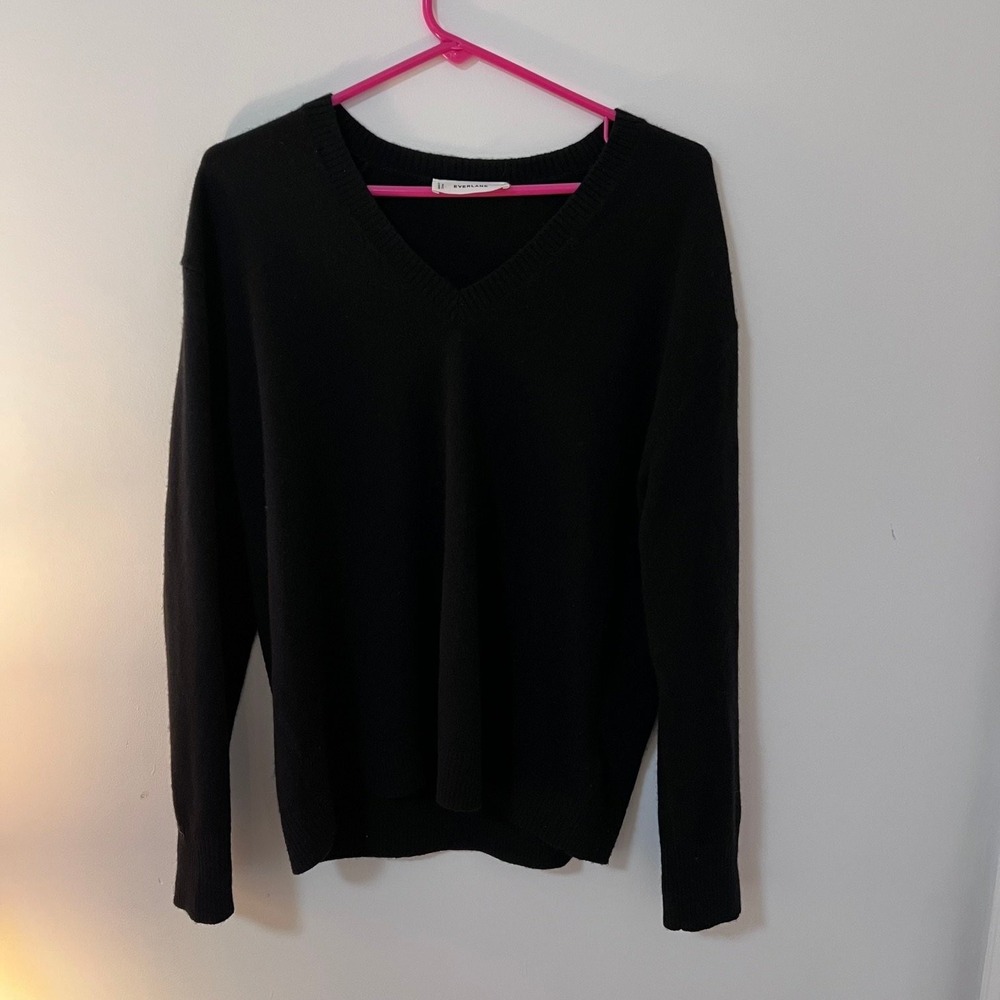 Everlane Cashmere Women Black V-Neck Knit Sweater Long Sleeve Size Small S